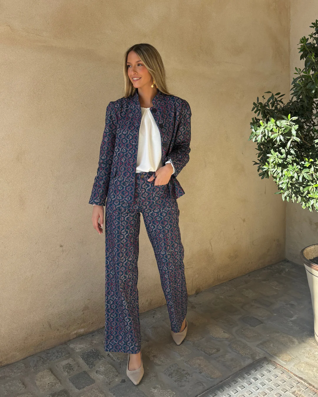 Pantalón Marie azul-burdeos
