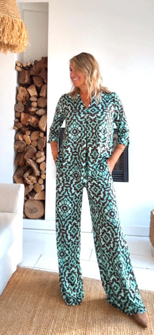 Pantalón Marta estampado turquesa