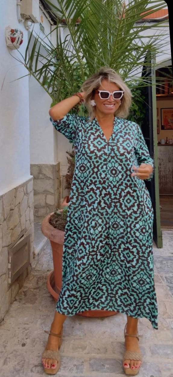 Vestido Frida marrón-turquesa <b>*EN FABRICACIÓN, SEMANA ESTIMADA DE ENVÍO 20 DE JULIO*</b> - Image 9